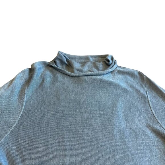 Eileen Fisher Blue Turtleneck Stretch Tunic Mini Dress Wool Blend Size Large - Picture 2 of 13